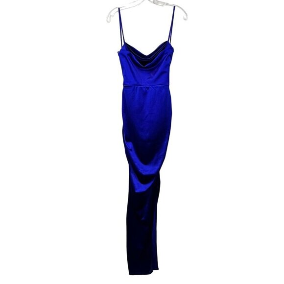 Windsor Women’s Spaghetti Strap Ruched Sides Formal Cobalt Dress Side Slit L - Picture 1 of 10